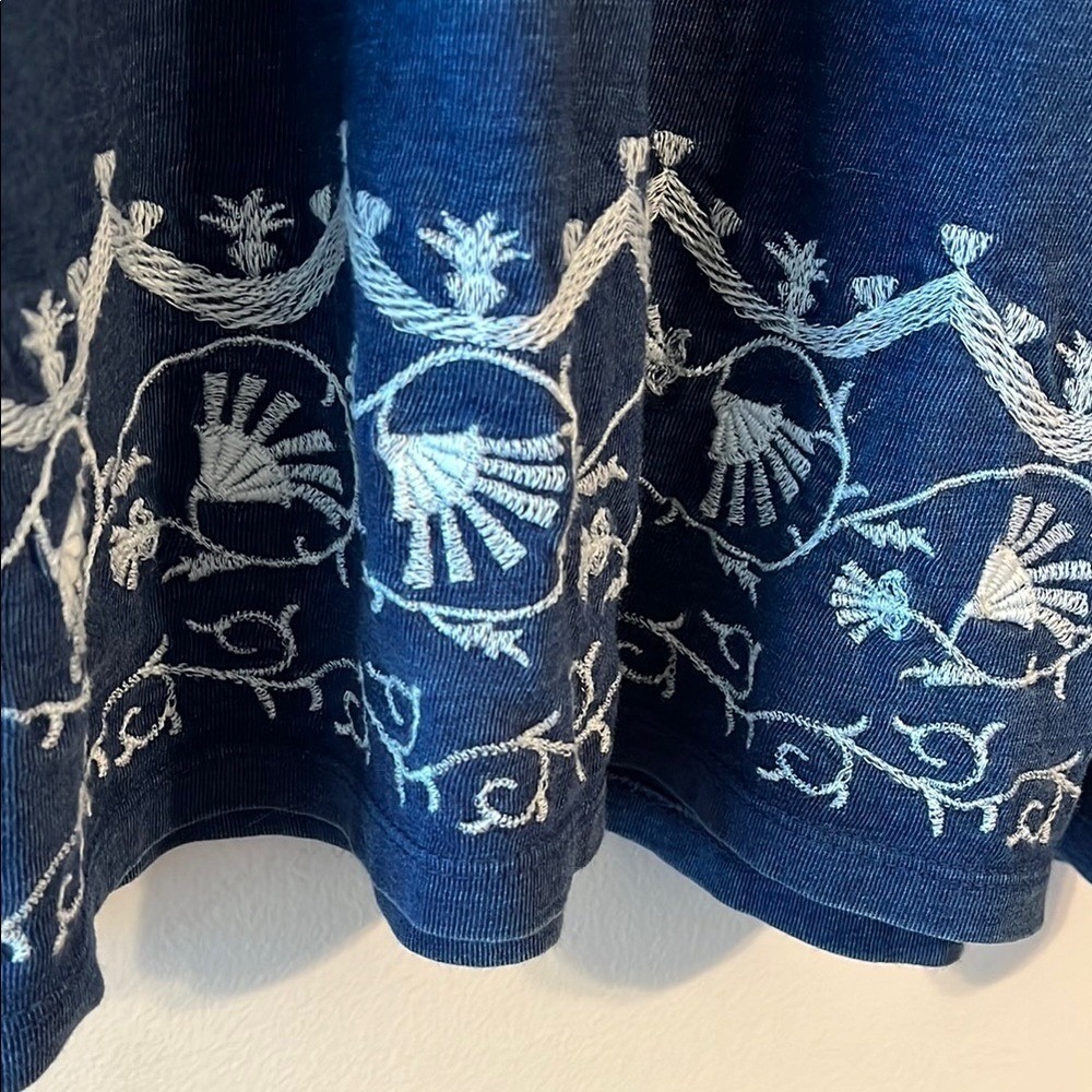 Boho Embroidered Denim Tassel Mini Dress Blue Embellished Tunic by LOFT Small - Picture 3 of 10
